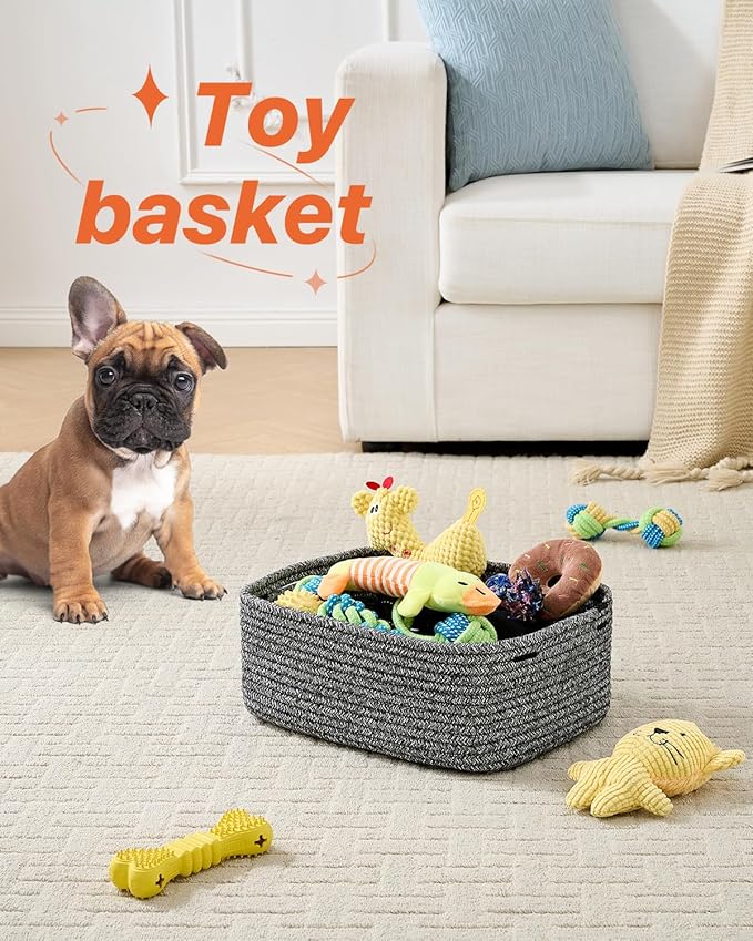 KALLAX Small Woven Basket, 13.5 x 9.5 x 5 Inches, Storage Basket for Organizing, Cute Small Rope Shelf Closet Cube Storage Bins Baskets for Shelves, Dog Toy Gift Baskets Empty, 3 Pack Mixed Black