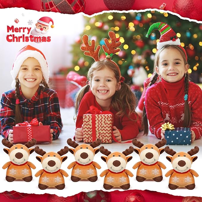 Liliful 10 Pack 8 Inch Christmas Reindeer Stuffed Plush Toy Christmas Elk Deer Stuffed Animal Toys Xmas Plush Elk with Red Scarf Winter Holiday Decoration Gifts for Boys Girls