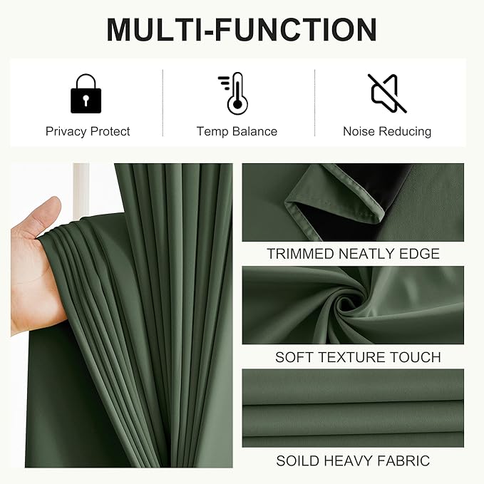 NICETOWN Greyish Green Blackout Curtains for Living Room Bedroom, 100% Blackout Thermal Insulated Room Darkening Window Drapes for Nursery, 1 Pair, 52" W x 63" L