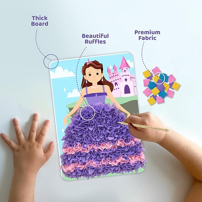 jackinthebox Poke Poke Art for Kids - Fashion Theme, Mess-Free Fabric Art and Craft, Flower Pressing Kits, Gift for Kids, Girl Gifts, Toys for Girls Ages 4 5 6 7 8