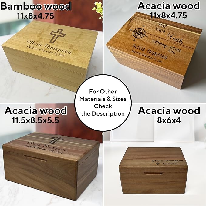 Baptism Keepsake Box - Personalized First Communion Gifts for Boys, Christening Storage for Baby, Unique Baptism Gifts for Girls, Engraved Confirmation Keepsake Box with Name 11 x 8 x 4,75 in