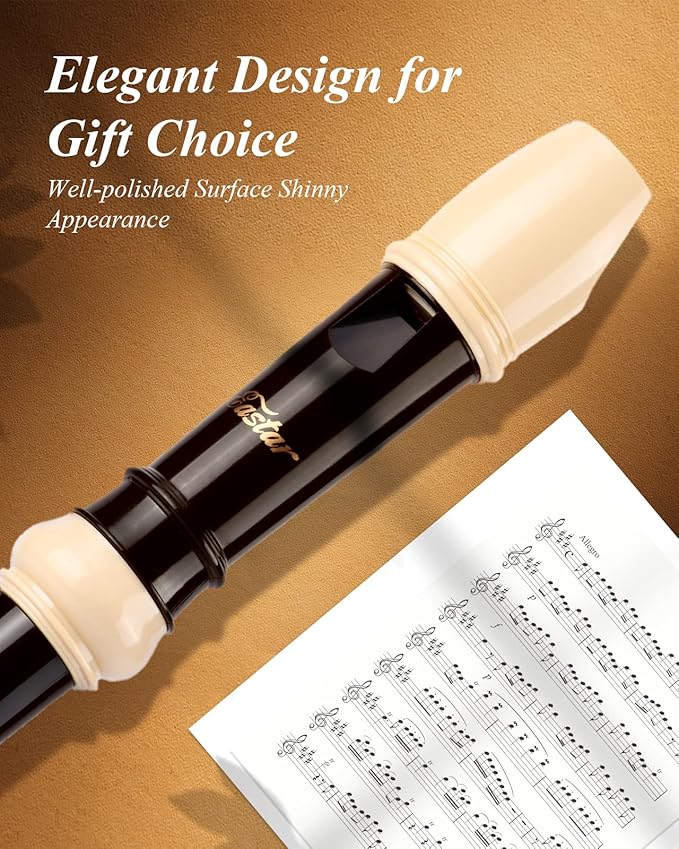 Eastar Soprano Recorder for Beginners Kids, Baroque style C Key Recorder Instrument ABS Classic 3 Piece with Cleaning Kit, Thumb Rest, Leather Bag, Fingering Chart, Brown, ERS-21BB