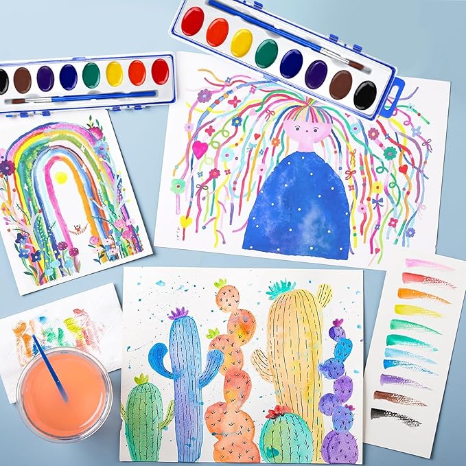 FUMILE Watercolor Paint Set Bulk,3 Pack,8 Colors Watercolors Paint with Paintbrush.Washable Watercolor Paint Set Kids for Parties,Birthday Party Favor,valentines for kids classroom.