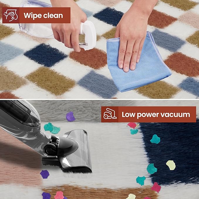 Super Soft Rug for Bedroom, 6x9 Ft Rainbow Area Rug Classic Checkered Shaggy Rug Anti-Skid High Pile Soft Fluffy Fuzzy Carpet for Living Room Bedroom Kids Room Nursery, Dorm Home Decor