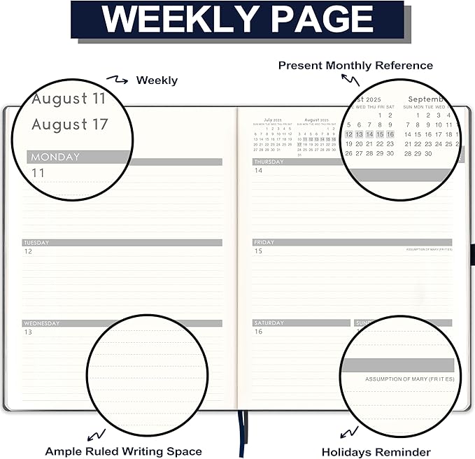 Planner 2025-2026 - 2025-2026 Planner Weekly and Monthly, Jul. 2025 - Jun. 2026, 8.5" x 11", Leather Cover Planners with Thick Paper, Back Pocket with Notes Pages - Grey