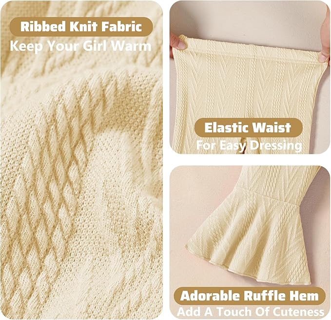 2 Pack Toddler Baby Girl Pants Flare Leggings Ribbed Knit Newborn Bell Bottoms Solid Ruffle Infant Pants for Girls