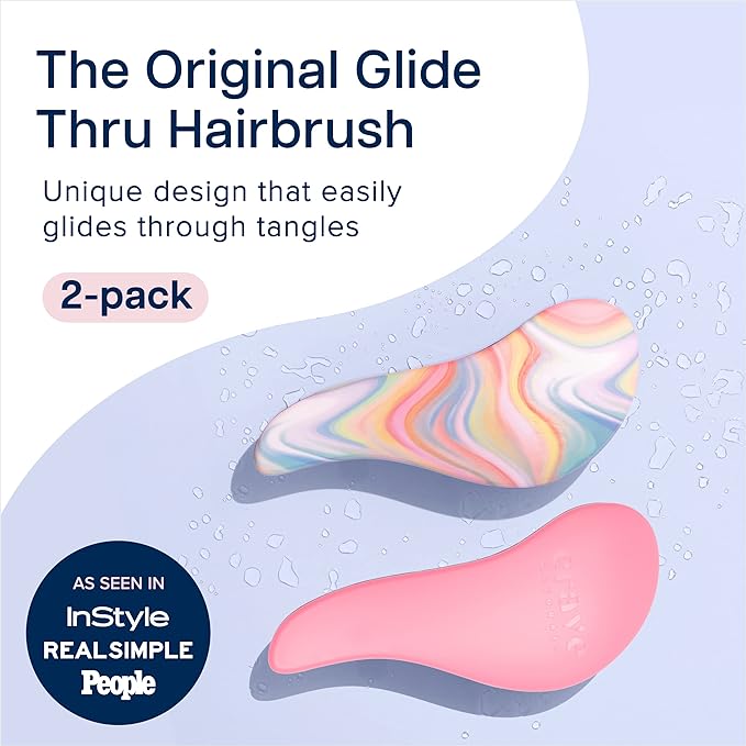 Crave Naturals Glide Thru Detangler Brush Pack of 2 - Curly Hair Brush for Women and Kids - Wet and Dry Comb for Adults - Soft Flexible Bristles for Gentle Use - Pink and Soft Hazy Swirl