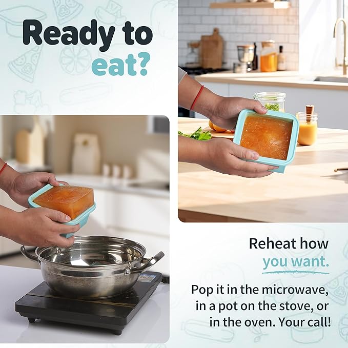 2-Cup Silicone Freezer Trays with Lids – Perfect for Meal Prep, Portion Control, and Easy Freezing-Meal Prep Container Molds for Soup,Leftovers (Bondi Mint, 4 Pack)