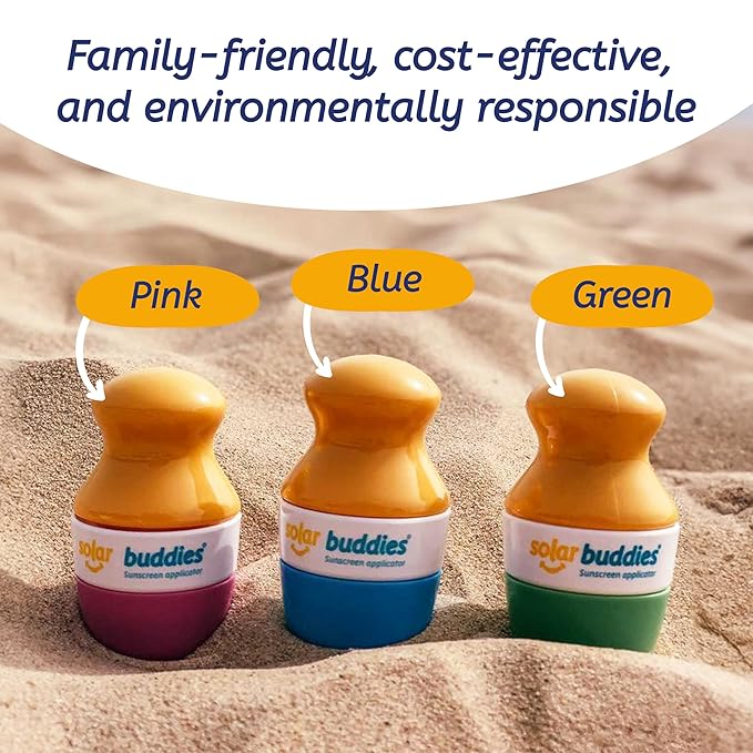 Solar Buddies Sunscreen Applicator - Single Pink - Refillable Roll on Sponge Sunscreen, Suncream & Lotion Applicator For Kids, Adults & Families - Holds 3.4fl oz, Perfect Size for Travel