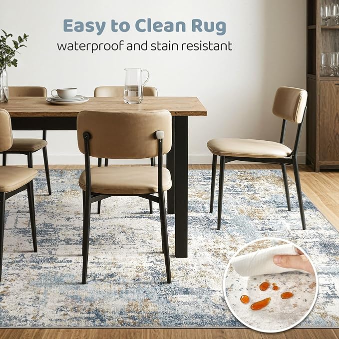 12x15 Area Rugs Washable Rug: Living Room Large Abstract Modern Soft Stain Resistant Indoor Floor Non Slip Accent Carpet for Bedroom Nursery Playroom Office Dining Room Dorm Home House- Blue