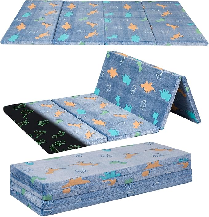 MeMoreCool Kids Floor Futon Mattress Large 6x4 FT, Thicken Foam Tatami Mattress for Children Play Area, Foldable Sleeping Pad Crawling Tatami Mat for Playroom, Dinosaur