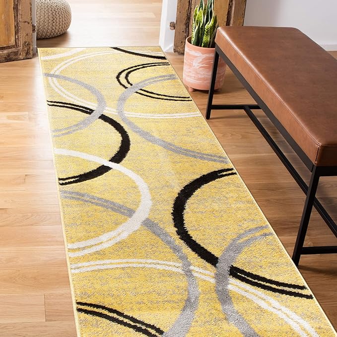 Rugshop Modern Wavy Circles Design Runner Rug 2' x 7'2" Yellow
