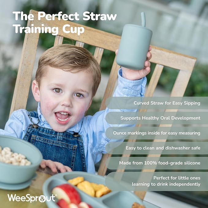 WeeSprout Baby Led Weaning Bundle, Silicone Suction Bowl, Spoons, Bib & Cup, Develops Self Feeding Skills, Dishwasher Safe (Purple)