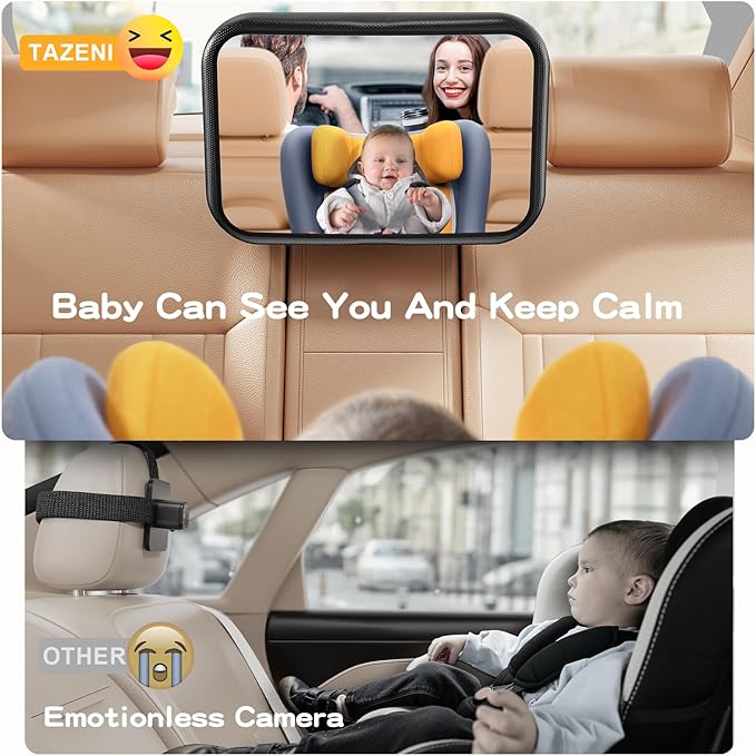 Baby Car Mirror, Stretchable 360° Caring Baby Mirror for Car Seat Rear Facing Seat Infant Shatterproof, Baby Essentials for Newborn, Crash Tested and Certified