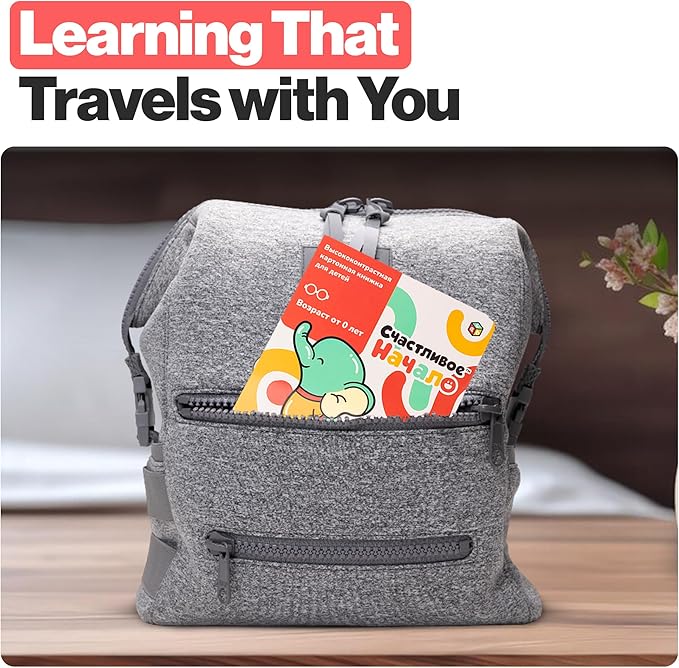 Happy Start Award-Winning High Contrast Board Book - Newborn Black & White Baby Cards, Easy to Clean, Hospital Approved, Stands on Its Own, Tummy Time Toy, Ages 0+ (Russian)