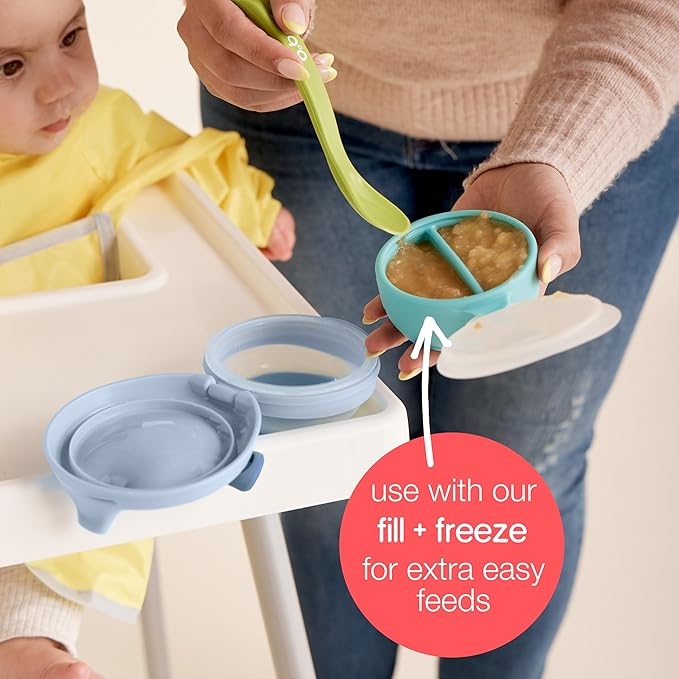 b.box Fill + Feed (Peony) | Reusable Baby Food Pouch | For Babies & Toddlers 4m+ | Silicone/Nylon Pouch, BPA-Free Lid | Dishwasher & Microwave Safe | 110mL (3.7oz, ½ Cup) Capacity