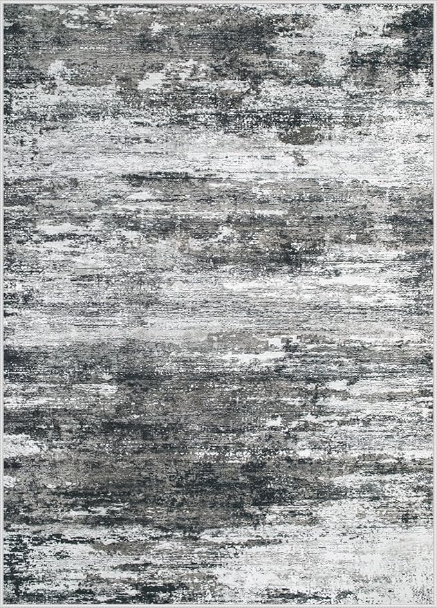 Washable Rug 9x12 Area Rugs for Living Room: Large Neutral Soft Rug Abstract Non Slip Low Pile Modern Carpet for Bedroom Kitchen Nursery Office Dining Room Indoor (Black, 9'x12')