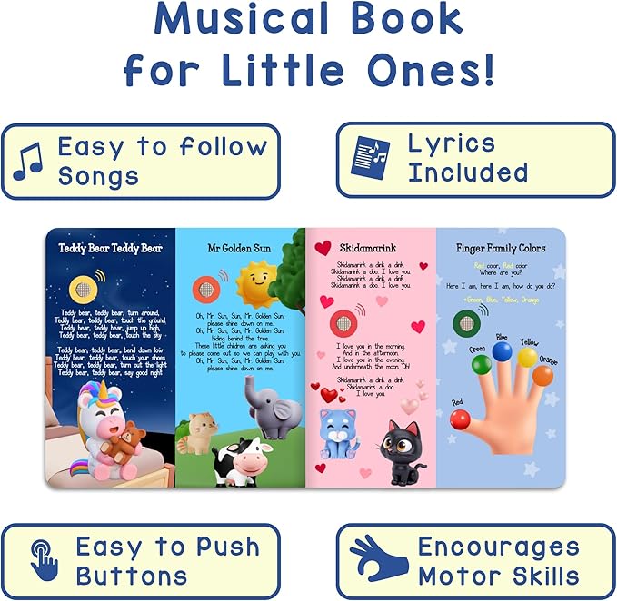 LEARNING BUGS Fun Favorite Nursery Rhymes – Sing Along with 28 Nursery Rhymes, Musical Books for Toddlers, 28-Button Music Book, Musical Toys for Toddlers 1-3