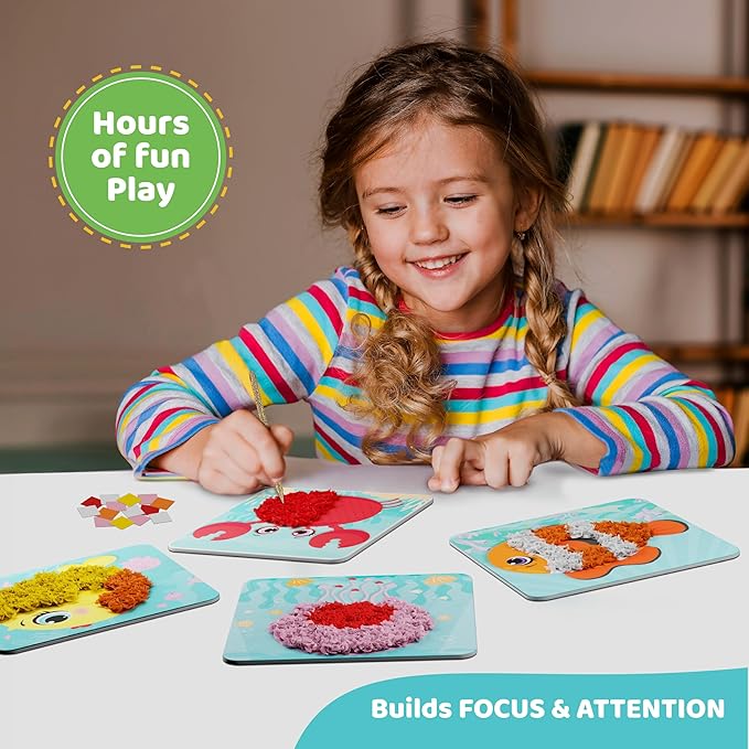 jackinthebox Poke Poke Art – Ocean Theme, Mess-Free Fabric Art and Craft, Flower Pressing Kits, Gift for Kids, Toys for Girls and Boys Ages 4 5 6 7 8