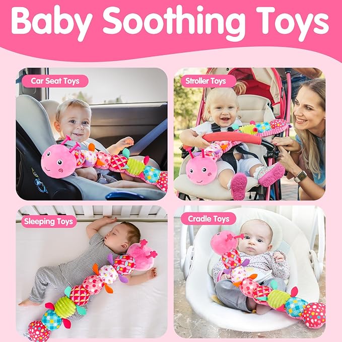 Baby Tummy Time Toy 0-6 Month Musical Stuffed Animal Plush Caterpillar Toy for Infant 6-12 Month Teething Sensory Toy with Crinkle Rattle for Babies 0-3-6 Month Newborn Toys for Boy Girl Birthday 1