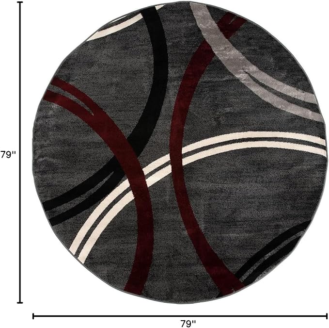 Rugshop Modern Wavy Circles Design 6' 6" (6' 6" Diameter) Red