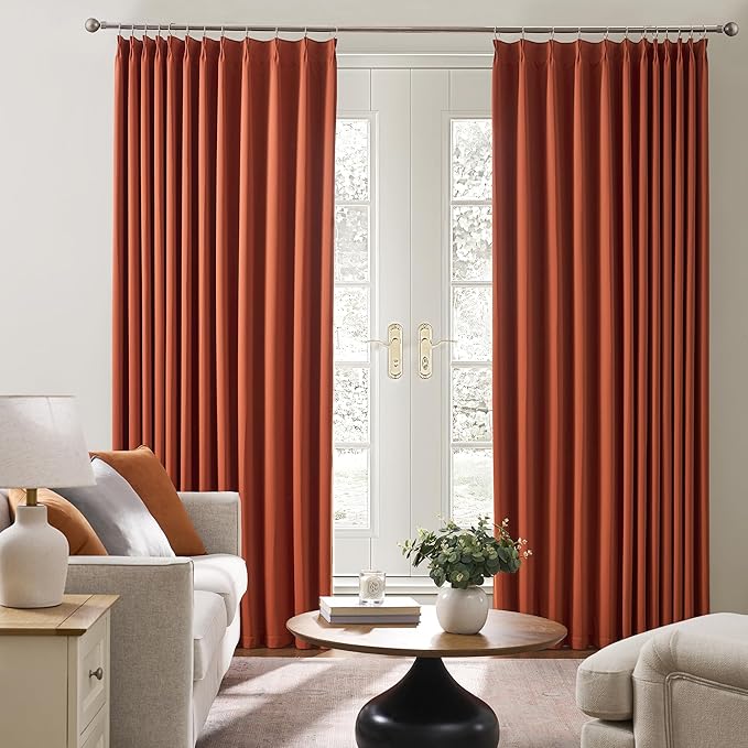 KEQIAOSUOCAI Antique Copper Burnt Orange Pinch Pleated Blackout Curtains for Bedroom 2 Panels Set, Fall Decor Boho 70s Window Drapes 84 Inches Long for Living Room W40 x L84