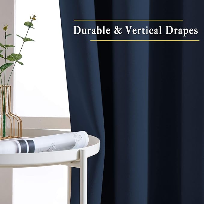 NICETOWN Navy Blue Blackout Curtains, Grommet Thermal Insulated Window Drapes Room Divider Blinds Sound Reducing for Living Room, W46 x L102, 2 Pieces