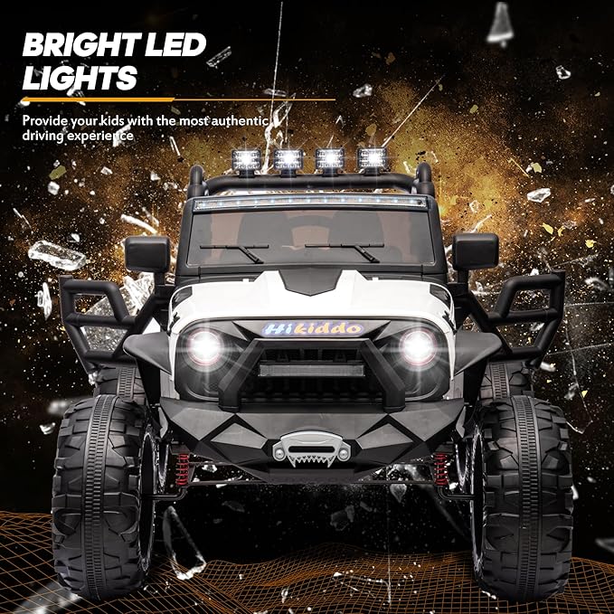 24V 9Ah Ride on Toy for Big Kids, 4WD 2 Seater Ride on Car Truck with Remote Control, 4x200W Motor - White