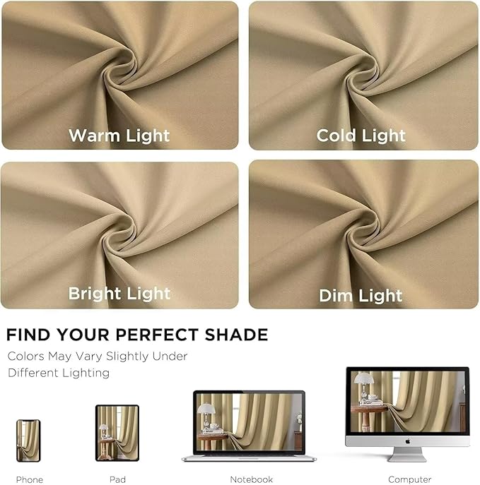 Joydeco White Blackout Curtains 96 Inches Long for Bedroom, Curtains 96 Inch Length 2 Panels Set, Room Darkening Curtains & Drapes for Living Room Window (W52 x L96 Inch, Beige)