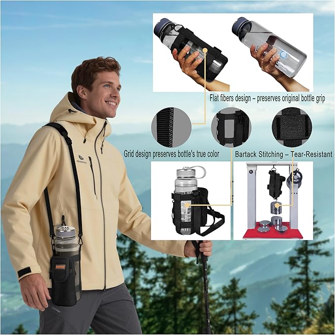 Water Bottle Holder with Strap, Shoulder & Hand Bottle Holder with Phone Pocket – Fits 32-64 oz Sports Bottles & 20-40 oz Insulated Bottles – Durable Sling Bag for Walking, Hiking, Gym
