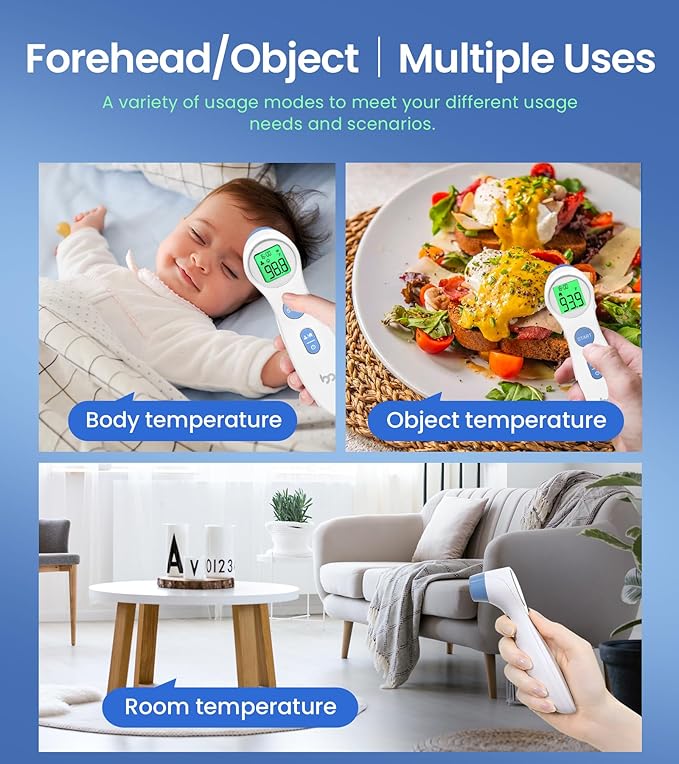 Forehead Thermometer for Adults and Kids, Digital Touchless Thermometer for Baby, Infants and Toddlers, 3 Color Fever Alarm, 1s Fast Accurate Reading, Non Contact