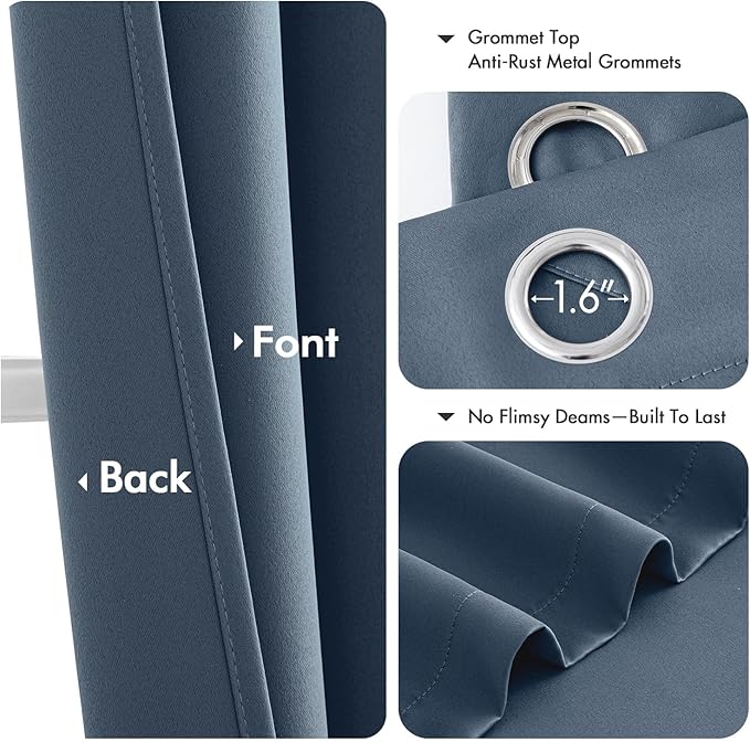 MIULEE Short Curtains for Windows - Stone Blue Blackout Half Window Curtains Thermal Insulated Privacy Drapes for Kitchen Bedroom Bathroom Grommet Top Small Basement Tiers W40 x L36 Inch 2 Panels