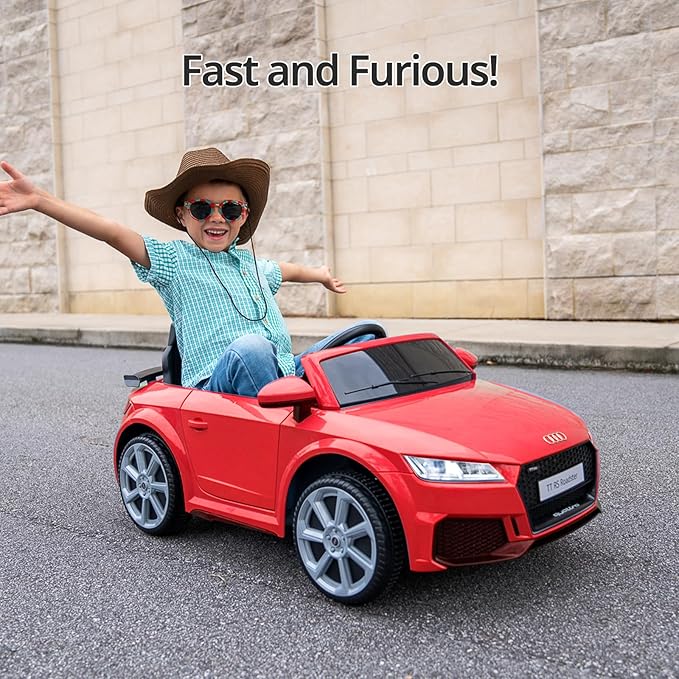 Electric Ride on Car for Kids, Licensed Audi 12V 7Ah Kids Ride-on Toy for Toddlers 3-5 Year Old Girls with Remote, Bluetooth - Red