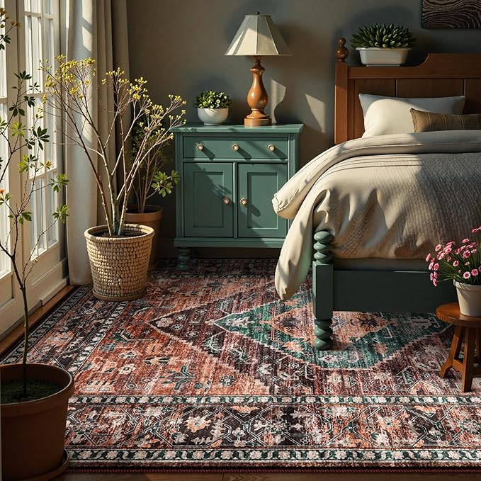 Lahome Area Rugs 9x12 Living Room - Non-Slip Ultra-Thin Washable Large Carpet, Non-Shedding Oriental Vintage Distressed Carpet Rug for Dining Room Bedroom Office