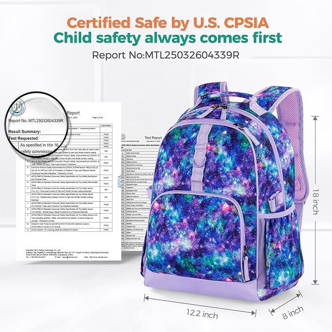 Choco Mocha Sloth Backpack for Girls, Elementary School Backpack for Girls Ages 6-8 Kids Kindergarten Backpack Large Bookbag 18 Inch with Chest Strap, Purple