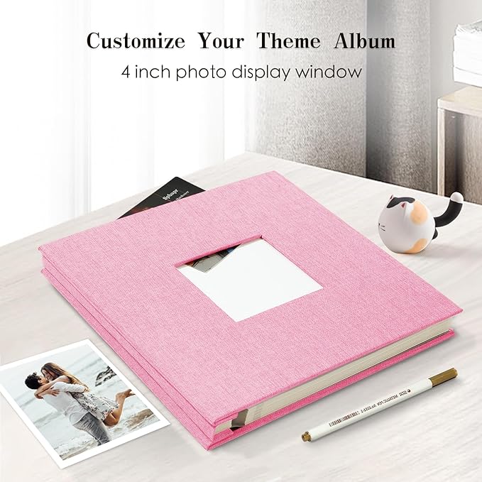 Spbapr Large Photo Album Self Adhesive 4x6 5x7 8x10 10x12 Pictures Magnetic Scrapbook 40 Blank Pages Linen Cover DIY Album with A Metal Pen