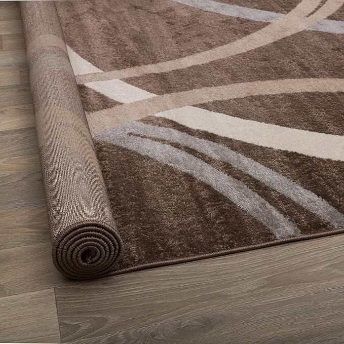 Rugshop Modern Wavy Circles Design Runner Rug 2' x 10' Brown