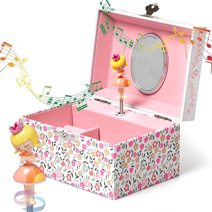 Jewelkeeper Girls Musical Jewelry Box - Durable Pine Fiberboard with Pink Lining - Kids Jewelry Box - The Beautiful Dreamer Tune - Gifts for Girls - Fairy Jewellery Box - 6x4x3.5in