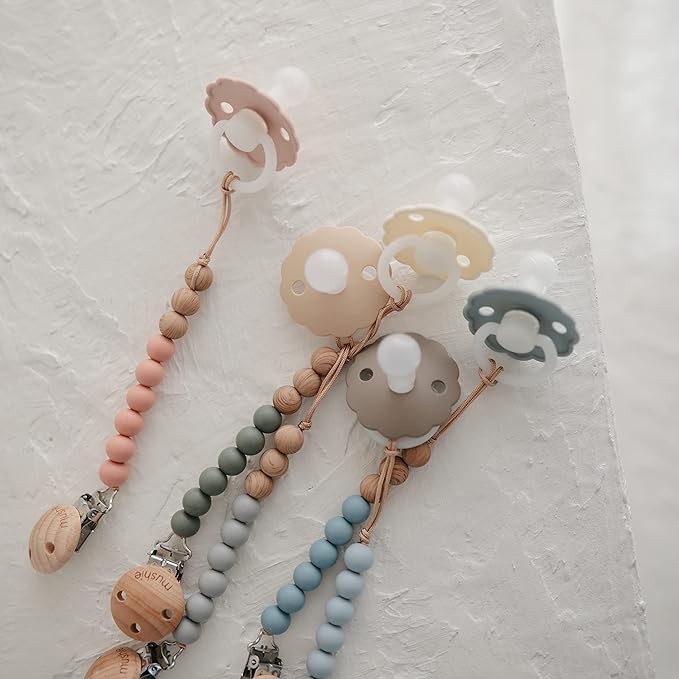 FRIGG Daisy Night SilkySoft Silicone Baby Pacifier | Made in Denmark | BPA-Free (Blush/Cream, 6-18 Months)