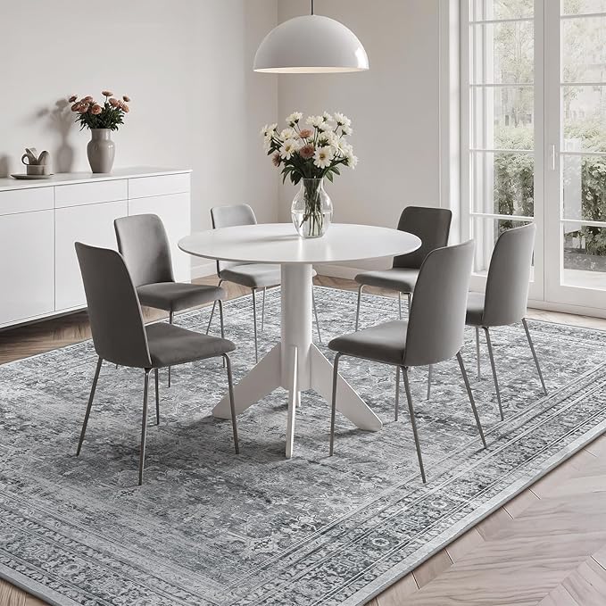 Lofus 5x7 Area Rug for Living Room,Grey Washable Area Rugs with Non-Slip Backing,Soft Neutral Carpets for Bedroom Dining Room Home Office Indoor Nursery