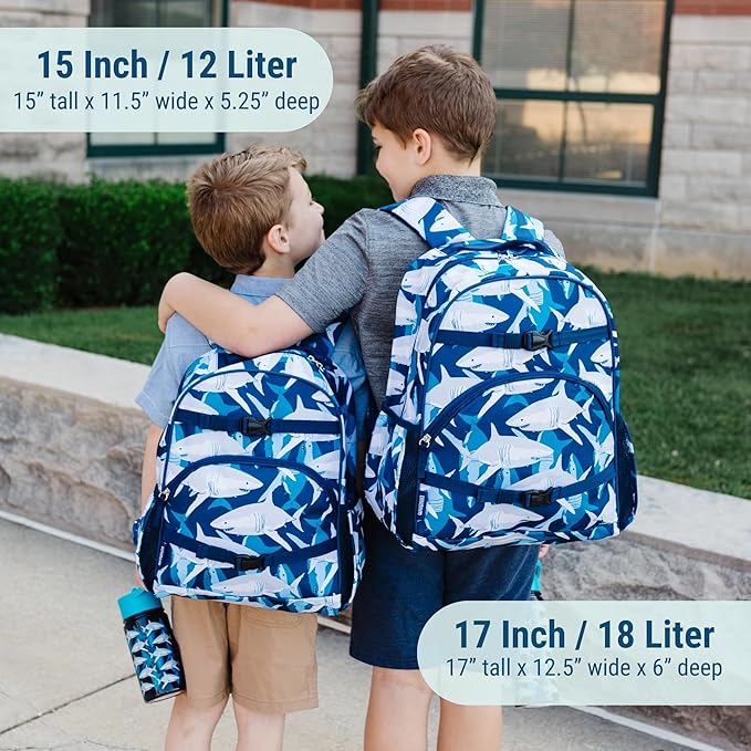 Wildkin ECO rPET 15-inch Kids Backpack – Sustainable, Padded, Adjustable – Sharks