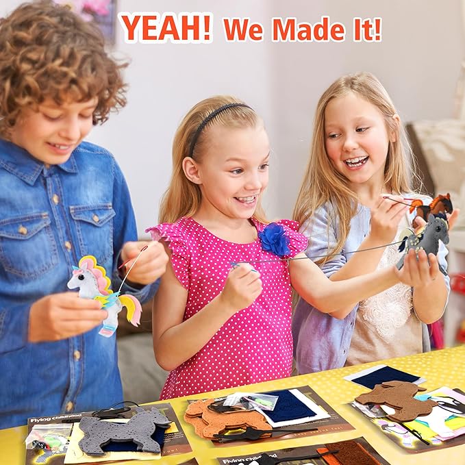 Flying Childhood Horse Sewing Kit for Kids Adults, Make 5 DIY Projects with Plush Stuffed Horse, Birthday Gifts Toys for Girls Boys Ages 8 9 10 11 12, Learn to Sew Kids Crafts