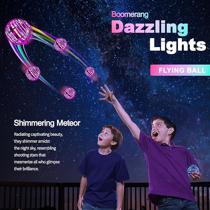 Flying Orb Ball (Pink, 2025 Upgraded) with Dazzling Lights, Magic Hover Spinner, Boomerang Drone, Floating Cosmic Globe, Kids Outdoor Toys for 6 7 8 9 10 Year Old Boys Girls