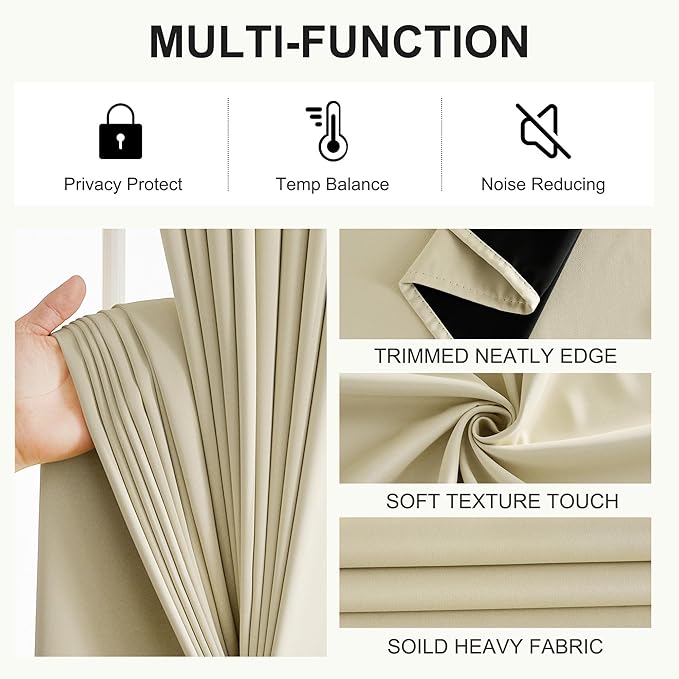 NICETOWN 100% Blackout Window Curtains 84 inches Long 2 Panels Set for Bedroom, Thermal Insulated Grommet Drapes, Room Darkening Curtain for Living Room(W52 x L84 Inch, Cream)