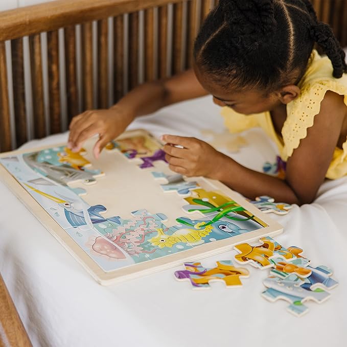 Melissa & Doug Under The Sea Ocean Animals Wooden Jigsaw Puzzle with Storage Tray (24 pcs)