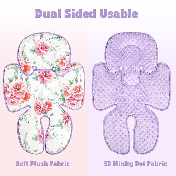 Pea Pod Infant Car Seat Insert 2-in-1 Baby Car Seat Head & Body Support for Newborn Girl Reversible 3 Layer Warm Preemie Carseat Stroller Cushion Headrest with Soft Minky Dot Fabric, Pink Floral