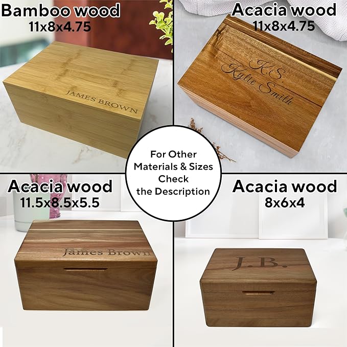 Wooden Keepsake Box Large - Personalized Memory Box, Acacia Wood Chest with Lid, Engraved Hidden Message, Decorative Memorabilia Boxes for Love Letters, Wedding Photos, Rustic Storage, 11x8x4.75 in