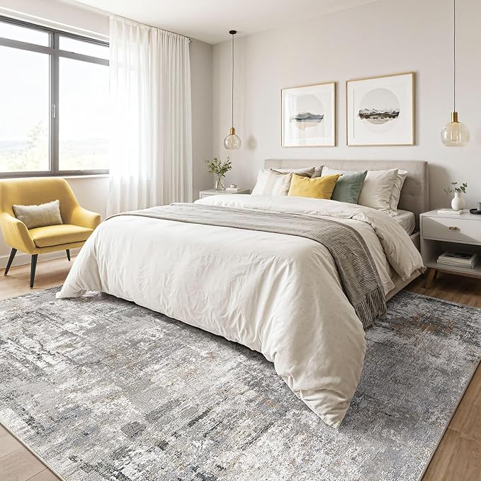 9x12 Area Rug Living Room: Washable Large Abstract Modern Soft Stain Resistant Indoor Floor Rugs Non Slip Accent Carpet for Bedroom Nursery Playroom Office Dining Room Dorm Home House- Gray Rust