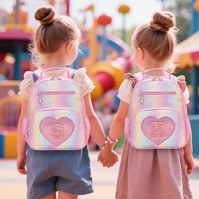 I IHAYNER Kids Glitter Lightweight Backpack for School Travel & Daycare, Toddler Backpack for Girls 3+ Preschool Kindergarten Elementary Kids Backpack-Rainbow Pink E