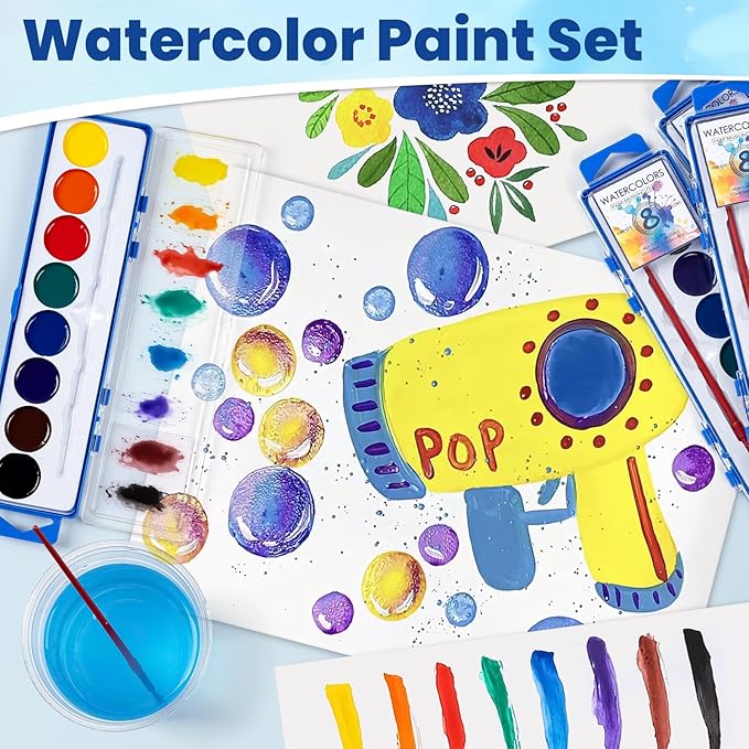 36 Pack Watercolor Paint Set Bulk,8 Colors Washable WaterColor Paint for Kids, Water Color Paint with Brushes, Ideal Gift for Party Favors, Art Supplies for School Classroom Home